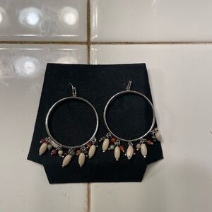 Silver Hoop Earrings with Beads